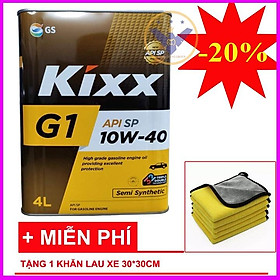 Dầu nhớt ô tô tổng hợp Kixx G1 API SP 10W-40 Hàn Quốc can 4L- TẶNG 1 khăn lau xe ô tô
