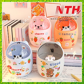 Mua Thùng rác mini có nắp đậy để bàn hình gấu mèo cute sọt đựng rác thông minh dễ thương văn phòng phẩm