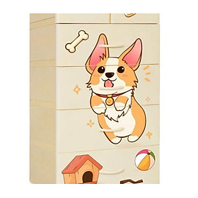 Tủ nhựa 5 tầng Qui Phúc KID màu hột gà mẫu Cún Con KT 600 x 470 x 1300 mm _ Juno Sofa hàng lắp sẵn