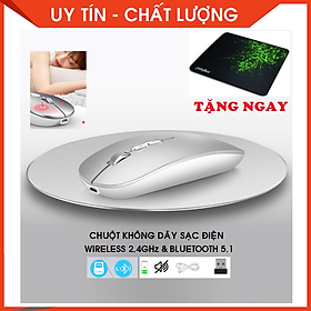 Mua (TẶNG LÓT CHUỘT CAO CẤP) Chuột không dây sạc điện Wireless 2.4GHz và Bluetooth 5.1 không tiếng ồn  điều chỉnh độ nhạy_kết nối đa thiết bị - Chuột Bluetooth_Chuột không dây_Chuột sạc điện