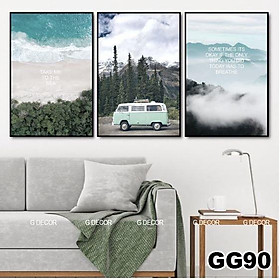 Tranh treo tường canvas khung gỗ 3 bức phong cách hiện đại Bắc Âu tranh decor trang trí phòng khách phòng ngủ spa 39