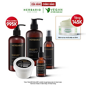 Bộ 5 Chăm Sóc Tóc Vỏ bưởi & Bồ kết Herbario: Dầu gội 300ml + Dầu xả 300ml + Xịt dưỡng 100ml + Serum 30ml + Kem ủ tóc 200ml