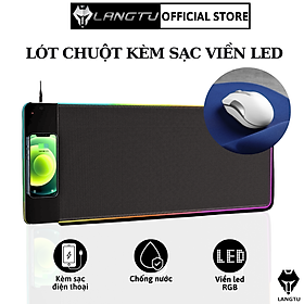 Lót Di Chuột Cỡ Lớn Kèm Sạc Điện Thoại Không Dây Langtu Shop Có Viền Đèn Led RGB Hàng Chính Hãng