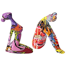 2x Colorful Resin Yoga Pose Figurine Sculpture Statue Office Decor Art