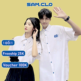 Áo SƠ MI nữ SAM CLO tay lỡ cổ bẻ phong cách ulzzang form freesize dáng rộng unisex mặc cặp, nhóm THÊU NGÔI SAO OH