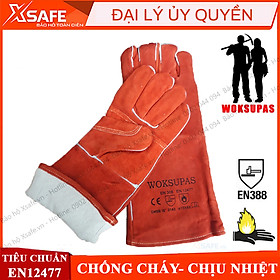 Găng tay da hàn Woksupas EW009 Bao tay hàn da bò, chống cháy, chịu nhiệt