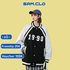 Áo khoác dù bomber 2 lớp nam nữ SAM CLO phong cách bóng chày form rộng unisex mặc cặp - couple IN SỐ 1990