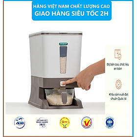 Hộp đựng gạo - Thùng đựng gạo tiện ích 10kg Hokori Việt Nhật Có Nút bấm lấy gạo tự động Tặng Kèm Ca Đong Gạo - Hàng Việt Nam