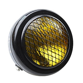 Black Metal Motorcycle Retro Amber Headlight Head Lamp With Grill Cover