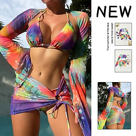 Set Bikini 3 mảnh cao cấp kèm khăn quấn đi biển đi du lịch