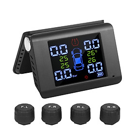 Tire Pressure Monitoring System Solar Charge 7 Alarm Modes Full-Color Screen Foldable Design with 4 External Tmps Sensor