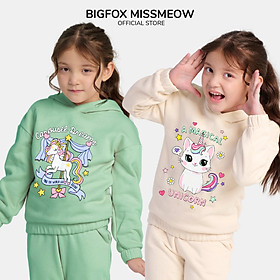 Áo nỉ bé gái Bigfox Miss Meow size đại, áo nỉ bông cho bé gái thu đông ấm áp hình in xinh xắn size trẻ em 3,4…10,11 tuổi