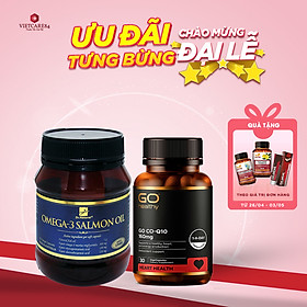 Bộ Sản Phẩm Giúp Bổ Mắt, Bổ Não, Bổ Tim Mạch: Viên Uống Dầu Cá Hồi Omega 3 Salmon Oil 180 Viên, Viên Uống Bổ Tim Go Co Q10 160mg 30 Viên