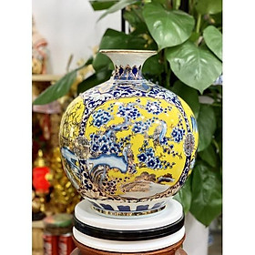 Mua Bình hút lộc vẽ vàng kim  dáng bổ khung tứ cảnh  họa tiết vẽ thủ công. Gốm sứ Bát Tràng cao cấp