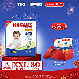 Tã/bỉm quần Huggies Skin Care Mega Jumbo XXL76+4 miếng với tràm trà dịu da