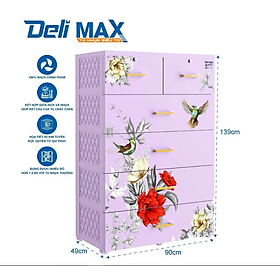 Tủ nhựa 5 tầng Qui Phúc D'eli Max màu tím mẫu Hoa KT 900 x 490 x 1390 mm