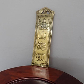 Thẻ kim bài Sơn Hải Trấn bằng đồng màu giả cổ cao 18,5cm