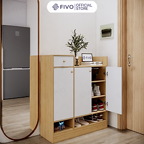 Tủ Đựng Giày Dép Thông Minh FIVO FS51, Chất Liệu Gỗ MDF Chống Ẩm Dày 17mm, Chân Tủ Chắc Chắn, Có Kèm 1 Hộc Tủ Mini - Ngang 90cm - Màu Gỗ