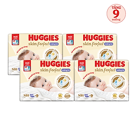 Combo 4 gói Miếng lót sơ sinh Huggies Skin Perfect NB1 108+9 miếng với 2 vùng thấm giảm kích ứng da