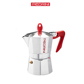 Ấm pha cà phê PEDRINI Kaffettiera Tay cầm Đỏ - Aluminium - 1 Cup /3 Cup /6 Cup [Hàng Chính Hãng ] 