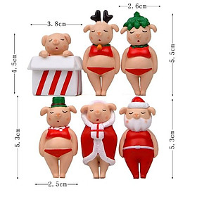 Bộ mô hình 6 thím lợn hồng trong trang phục hóa trang Giáng Sinh Noel dễ thương làm móc khóa, trang trí, DIY
