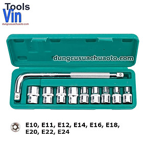 Bộ khẩu tuýp E 10 chi tiết cỡ lắp khẩu 1/2