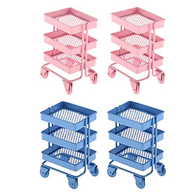 4x 1:12 Mini Metal Storage Shelf w/ 4 Wheels Dollhouse Furniture Accs Pink+Blue