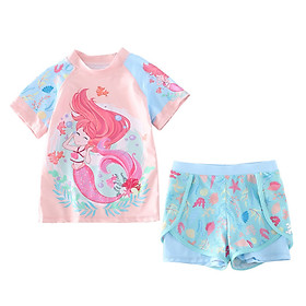 Đồ bơi bé gái tay ngắn quần ngắn 2 lớp kín đáo new, đồ tắm biển, lặn biển, học bơi