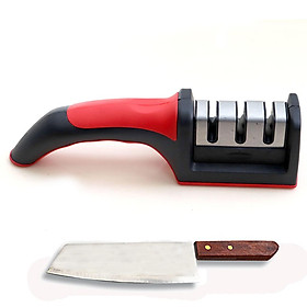 Combo dao bếp loại trung cán gỗ và mài dao 3 rãnh inox cao cấp MDL01 – Gia dụng bếp