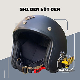 Mũ Bảo Hiểm 3/4 Napoli SH1 Đen Lót Đen FreeSize 55-58 cm - Bảo hành 12 tháng