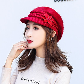 Mũ nón beret len lông thỏ 2 lớp thời trang nữ thu đông ấm áp Phiên bản Hàn Quốc dona23062205