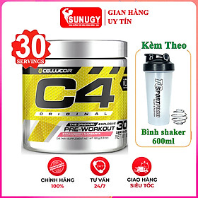 Pre-Workout siêu mạnh C4 Original của Cellucor hỗ trợ Tăng Sức Bền, Sức Mạnh đốt mỡ giảm cân & Bình shaker 600 ml (Mẫu Ngẫu Nhiên)