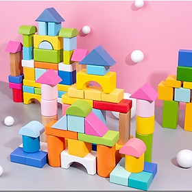 Đồ chơi xếp hình 100 chi tiết khối gỗ nhiều màu cho bé