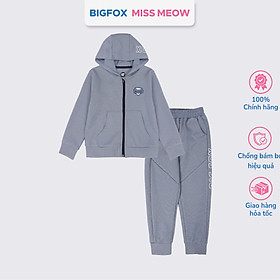 Bộ đồ thể thao kéo khóa cho bé trai size đại Bigfox Miss Meow vải PC cản gió chống nước cỡ 3-11 tuổi
