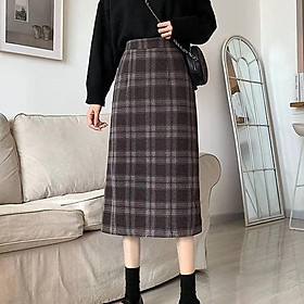 Chân Váy Len Eo Cao Hoa Văn Kẻ Ô Phong Cách Retro Thời Trang