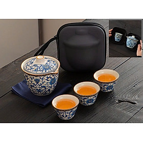 Bộ Ấm Trà Gốm Sứ Du Lịch kiểu gaiwan – Nhỏ Gọn, Tiện Lợi Dành Cho Người Yêu Trà - Mẫu 3
