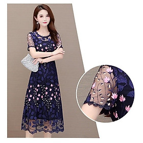 Đầm trung niên cao cấp, hoa tầm xuân
