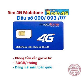 Sim Mobifone 4G Gói Ba khía ưu đãi miễn phí gọi 3 số chỉ 9k, Mobi hàng chính hãng