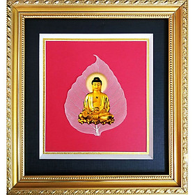 Hình Phật in lá bồ đề mẫu phật adida khung tranh cao cấp, Tranh Phật Trên Lá Bồ Đề HPB-03