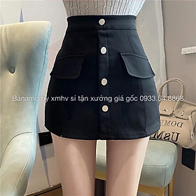 Quần váy cạp cao khuy dọc cá tính phong cách hàn quốc thời trang Banamo Fashion 6319