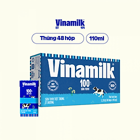 Thùng 48 Hộp Sữa Tươi Tiệt Trùng Vinamilk 100% Ít Đường (110ml / Hộp)