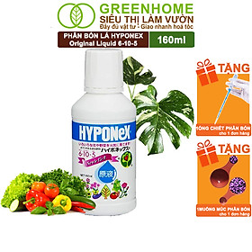 Phân Bón Lá Greenhome Hyponex, Original Liquid 6-10-5, 160ml, Cây Dễ Hấp Thụ, á Tốt Lá Cực Nhanh, Tạo Mầm Kích Nãy Chồi - 1 CHAI 160ML HYPONEX