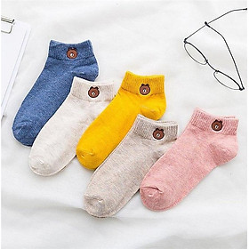 Bộ 5 Đôi Tất Nữ Cổ Chun Đính Icon Gấu Siêu Hot 
