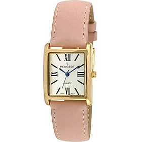 Peugeot Women's 14K Gold Plated Tank Leather Dress Watch with Roman Numerals Dial