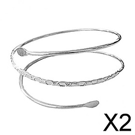 2xMinimalist Metal Coil Upper Arm Cuff Bracelet Armlet Armband Bangle Silver