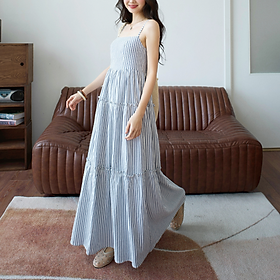 Đầm dài dáng maxi họa tiết sọc thích hợp màu hè đi biển Cintrine Miều Est.2013