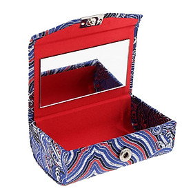Silk Brocade Double Lipstick Holder Jewelry Small Crafts Storage Makeup Case with Mirror, Fashion Retro Elegant Embroidered Pattern Style