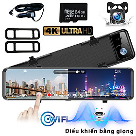 Mua 12 inch Màn hình cảm ứng IPS chiếu hậu ô tô máy ảnh ghi hình với thẻ nhớ MICRO SD 64G (4K) WIFI 2160P + 1080P