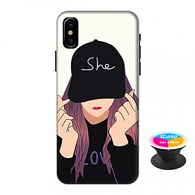 Ốp lưng nhựa dẻo dành cho iPhone XS Max in hình Girl - Tặng Popsocket in logo iCase - Hàng Chính Hãng