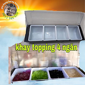 SALE GIÁ SỈ TẠI XƯỞNG Khay topping 4 ngăn chứa đựng đồ hoa quả decor, thạch nhựa có nắp đậy